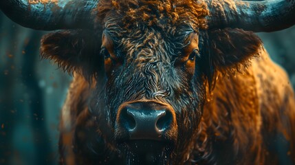 a cinematic and Dramatic portrait image for bull