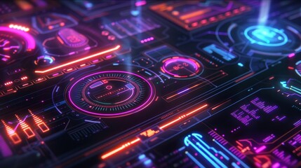 Fototapeta premium The glowing neon elements add a touch of scifi to the sleek and minimalist design of the interface.