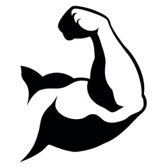 a strong, muscular bicep vector silhouette, white background