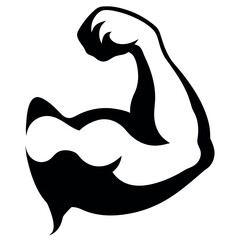 a strong, muscular bicep vector silhouette, white background