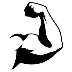 a strong, muscular bicep vector silhouette, white background