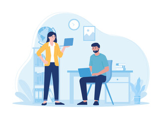 people work on laptops concept flat illustration