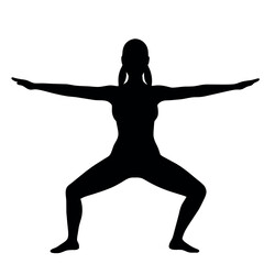 A woman Doing Yoga pose vector silhouette long hair, white background
