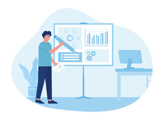 men analyze growth data concept flat illustration