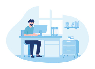 man working in a room or freelancer concept flat illustration