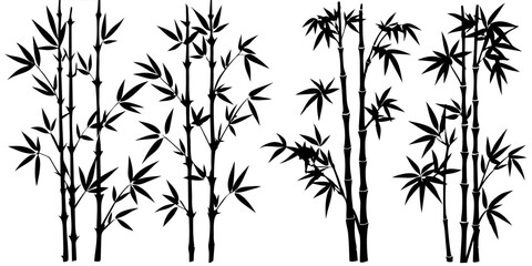Obraz premium bamboos vector silhouettes white background