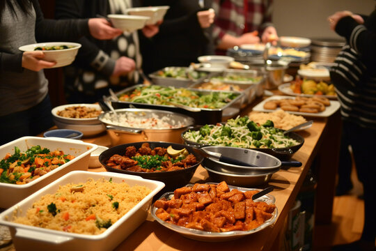 Residents held a potluck dinner to share diverse cuisines.