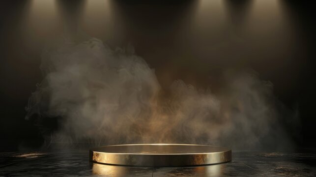 Enigmatic golden pedestal veiled in mystical rising smoke