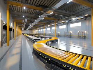 Distribution center with automated conveyor system, capturing dynamic action