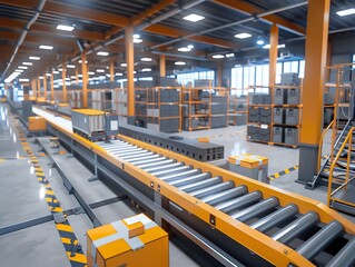 Distribution center with automated conveyor system, capturing dynamic action