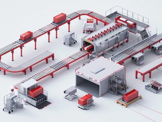 Distribution center with automated conveyor system, capturing dynamic action