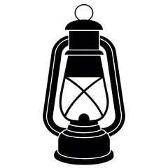 Vintage camping lantern flat, lamp icon vector silhouette