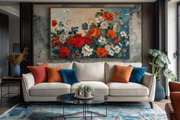 panel wall art, wall decoration, marble background with flowers designs