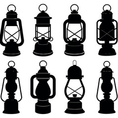 Vintage camping lantern flat, lamp icon vector silhouette