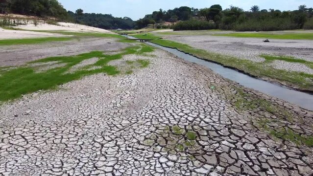 Aerial view of parts of the Rio Negro ( Black River ) and its tributaries affected by a record drought that hit the Amazon region in Brazil.
