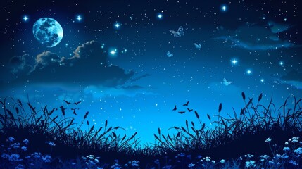 beautiful night star moon full starry galaxy scintillating nature grass landscape background