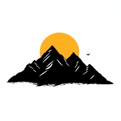 Mountain and Sun Silhouette SVG , A minimalist mountain range with a rising or setting sun in the background, ideal for representing hiking trips and nature explorations