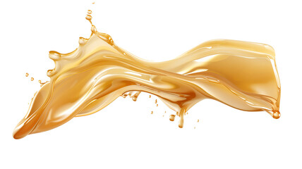 Generate an image of smooth vanilla syrup flowing in a gentle stream, creating glossy trails, isolated on white and transparent backgrounds, PNG