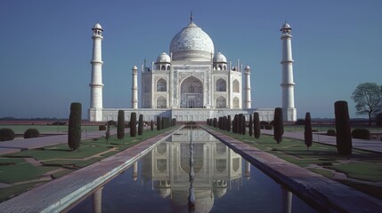 The Taj Mahal, a gleaming white marble mausoleum in India, is a symbol of eternal love and architectural brilliance, attracting millions of visitors each year