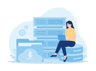 a woman downloading a file  concept flat illustration