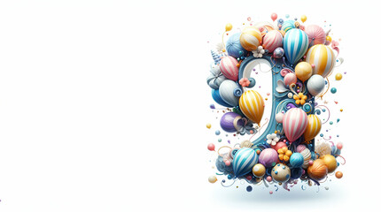 Balloons with ribbon birtday party with white background, generative ai