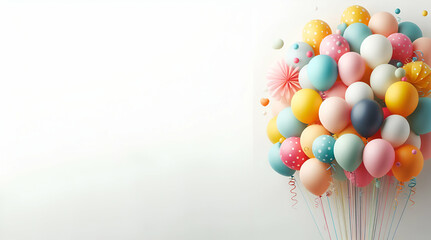 Balloons with ribbon birtday party with white background, generative ai