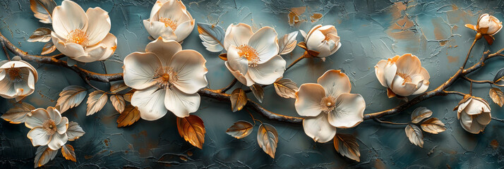 Fototapeta premium panel wall art, wall decoration, marble background with flowers designs
