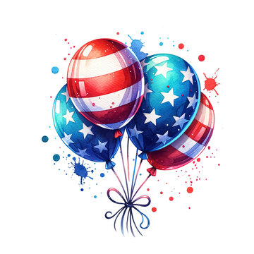 4th of July balloons with American flag transparent PNG sublimation