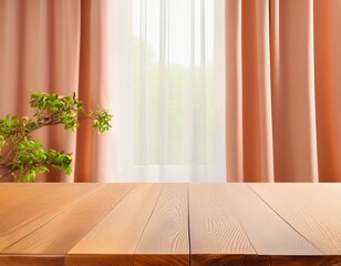 Sunlit Serenity: Wooden Table with Blurred Window View