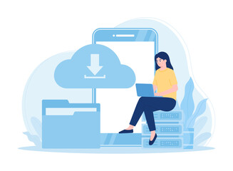 a woman downloading a file  concept flat illustration