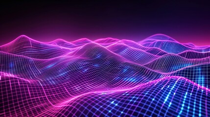 Dynamic wave background in purple, pink and blue lights. Futuristic technology background