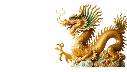 Chinese dragon with white isolated background, generative ai
