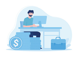 online income from freelance work concept flat illustration