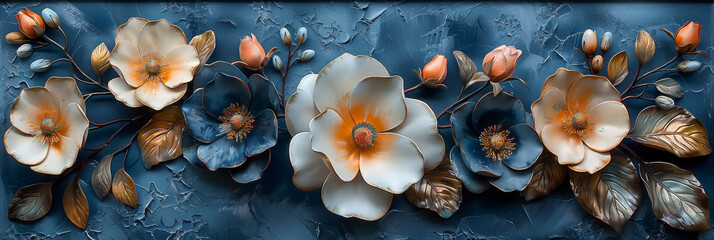 panel wall art, wall decoration, marble background with flowers designs