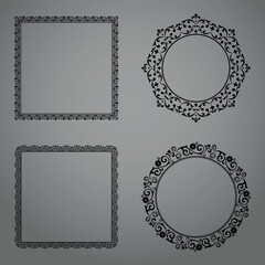 Set of decorative frames Elegant vector element for design in Eastern style, place for text. Floral black and gray borders. Lace illustration for invitations and greeting cards.