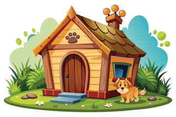 Adorable Dog with Dog House illustration