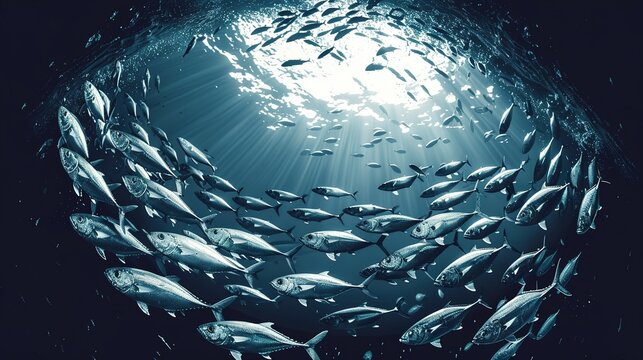 Circle of Life: School Fish Silhouettes in Oceanic Harmony