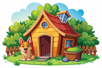 Adorable Dog with Dog House illustration