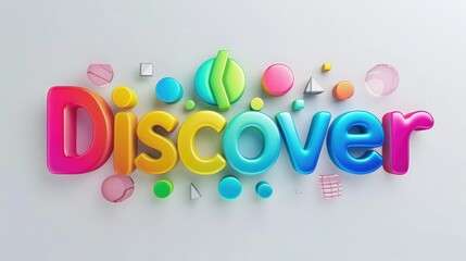 Craft an exciting 3D rainbow-colored "Discover" sign on a pure white background.