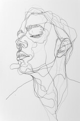 Drawing On Paper Portrait Of A Man with One Black Line Created Using Artificial Intelligence
