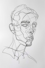 Drawing On Paper Portrait Of A Man with One Black Line Created Using Artificial Intelligence