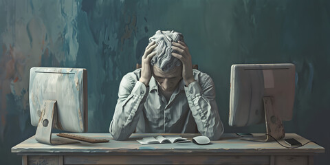 Digital illustration of unrecognizable human depict deep emotion and mental illness 