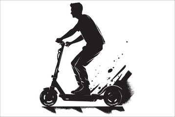 
Electric scooter Silhouette Vector on white background, Man Riding an electric Scooter Silhouette vector illustration.
