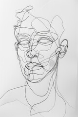 Drawing On Paper Portrait Of A Man with One Black Line Created Using Artificial Intelligence