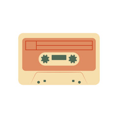 Retro Music Cassette with Record of 80s Disco. Magnetic Audio Tape. Vector Illustration Isolated on White Background