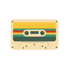 Retro Music Cassette with Record of 80s Disco. Magnetic Audio Tape. Vector Illustration Isolated on White Background