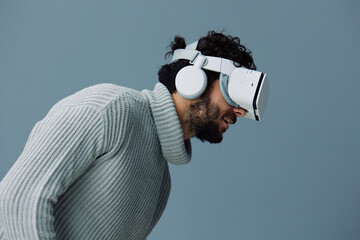 Man digital game guy technology virtual reality headset glasses device futuristic