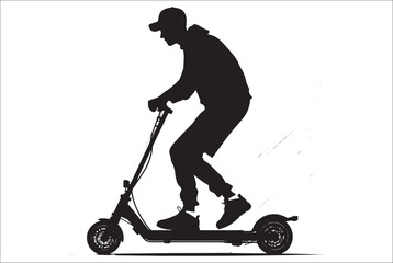 
Electric scooter Silhouette Vector on white background, Man Riding an electric Scooter Silhouette vector illustration.