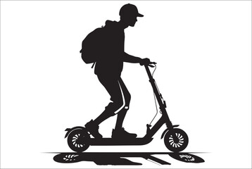 
Electric scooter Silhouette Vector on white background, Man Riding an electric Scooter Silhouette vector illustration.