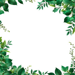 Emerald greenery forest foliage vector background. Green garden trees wedding invitation. Summer leaves card texture. Bokeh lights art.Rustic style save the date.Elegant outdoor party template garland